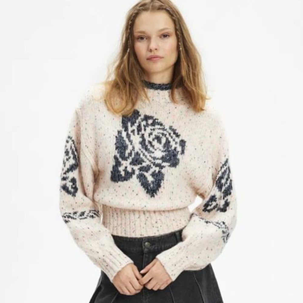 Urban Outfitters Kimchi Blue - Floral Knit Sweater - Cream and Black